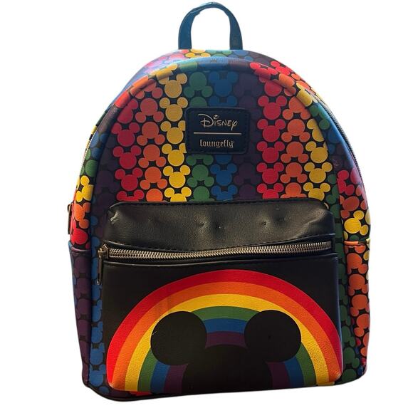 RARE Loungefly Disney Rainbow Mickey Mini Backpack Pride Love - Picture 1 of 16